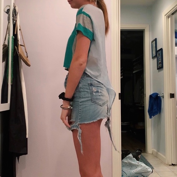 Cute Green and Grey Striped Shirt w/open back - Picture 6 of 7